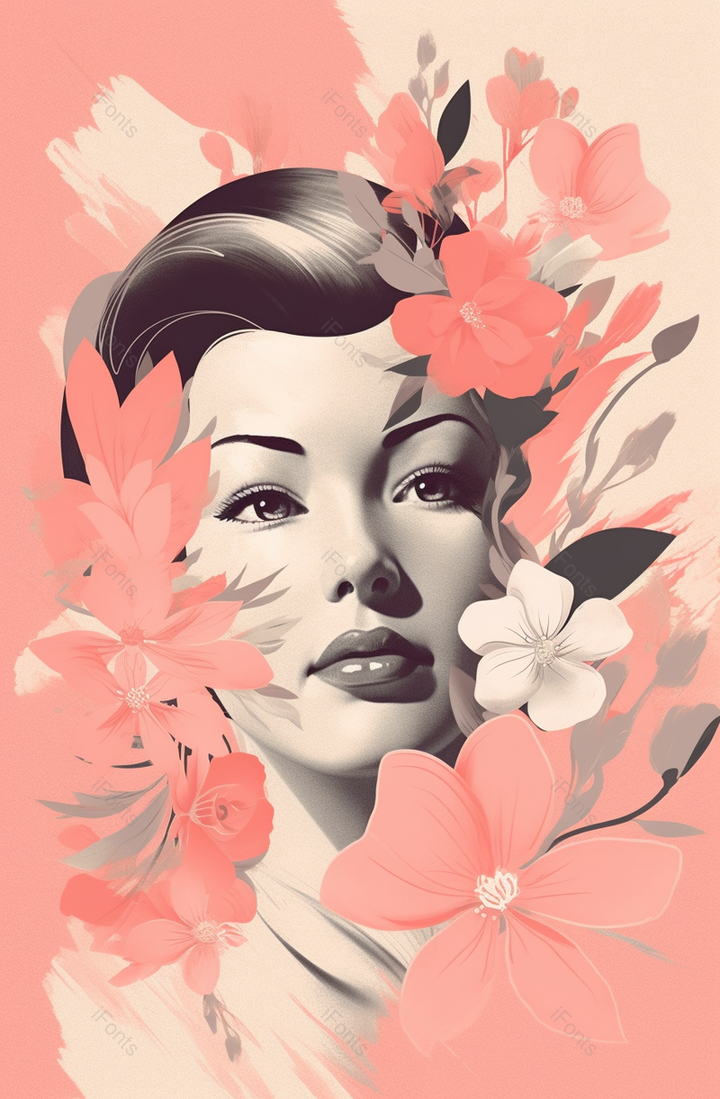 花丛中女子头像母亲节卡通手绘场景,插画/手绘图,插画/手绘图库,插画/手绘图下载,插画/手绘